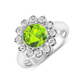 2.21 Ct Round Green Peridot and White Diamond Prong Silver Halo Floral Ring by Fine Color Jewels