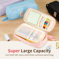 Zzrywuty Large Zipper Pen Case Pencil Pouch for Office Travel Black by Deal US