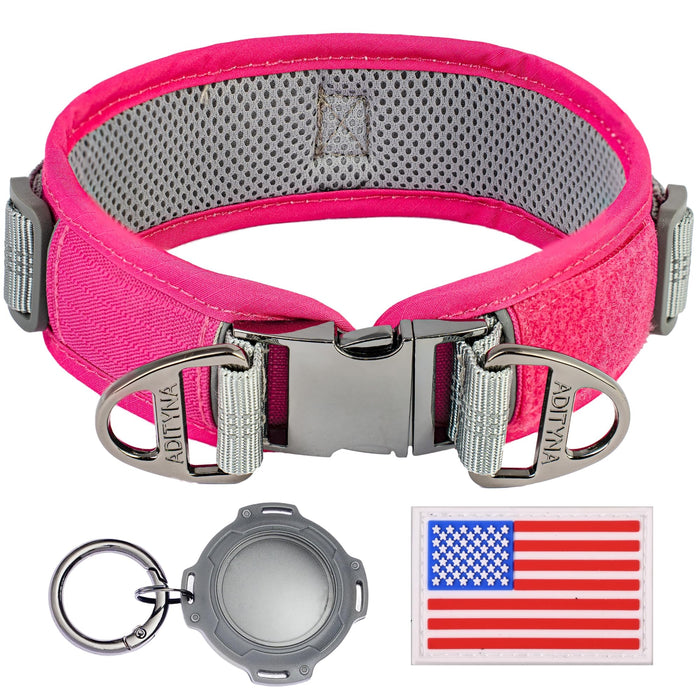 ADITYNA Durable 2-inch AirTag Dog Collar Reflective Metal Buckle Pink Size M by Deal US