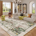 Vowkten 5x7 Chinoiserie Floral Vintage Washable Rug Non Slip Beige by Deal US