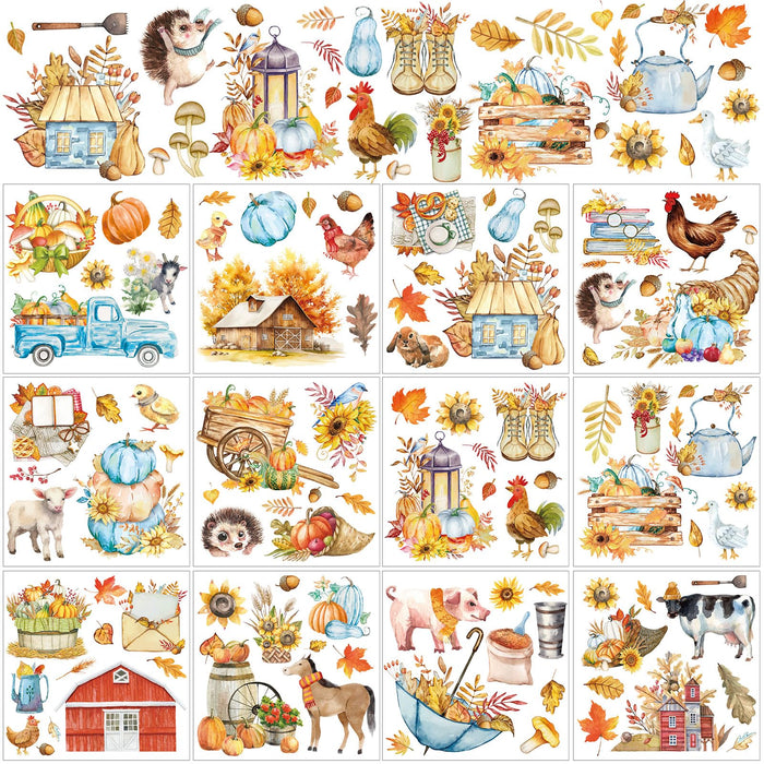 Whaline Fall Rub on Transfers 12 Sheets Autumn Pumpkin Farm Animal 5.9x5.9 Inch by Deal US