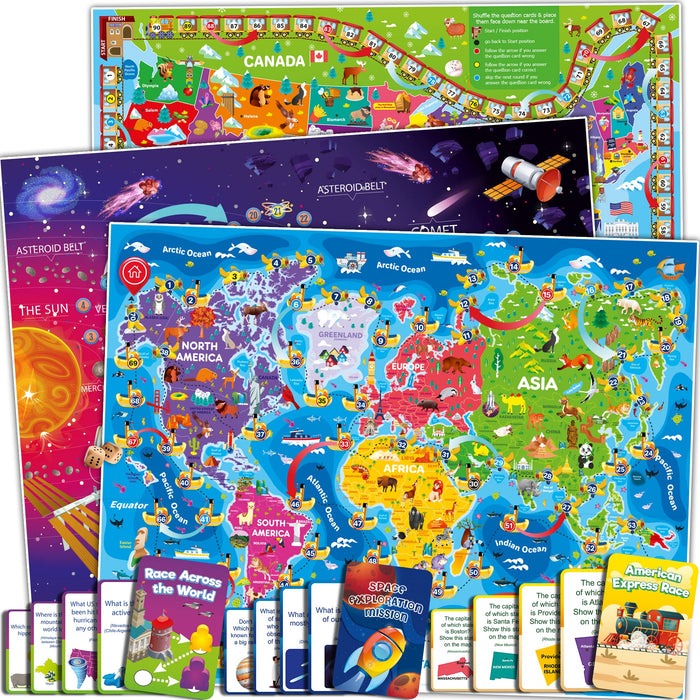 QUOKKA 3X Learning Board Games Set Educational Trivia Cards Kids Ages 6-8 by Deal US