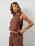 MSBESYOR Women Cotton Linen Crop Tank Top Sleeveless Tie Side Brown Size M by Deal US
