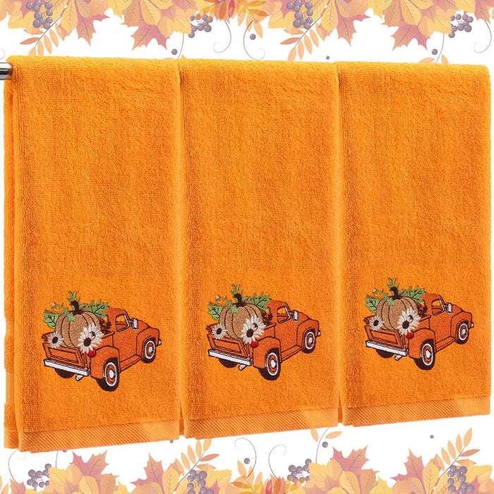 Fanfanwin 3 Pcs Thanksgiving Hand Towels Orange Pumpkin 13.8x29.5 Inch Cotton by Deal US