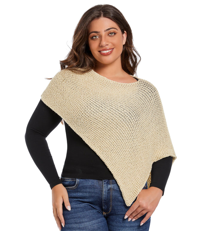 YZYIZHI Women's Asymmetric Knit Sparkly Poncho Shawl Wrap Ivory One Size by Deal US