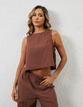 MSBESYOR Women Cotton Linen Crop Tank Top Sleeveless Tie Side Brown Size M by Deal US