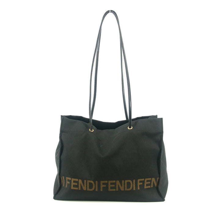 Fendi Shoulder Bag Zucchino Canvas Leather Black #9207 by Bolt Boutique