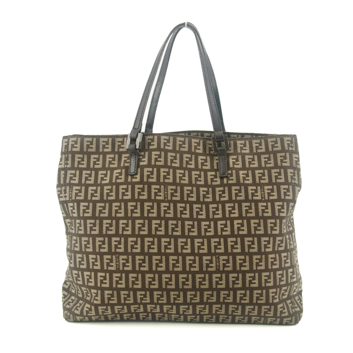 Fendi Tote Zucchino Canvas Leather Brown Beige #9208 by Bolt Boutique