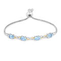 Oval Blue Topaz Prong Silver Infinity Bolo Adjustable Bracelet by Fine Color Jewels