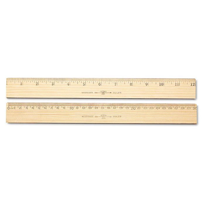 Westcott Wood Ruler, Metric and 1/16" Scale with Single Metal Edge, 12"/30 cm Long