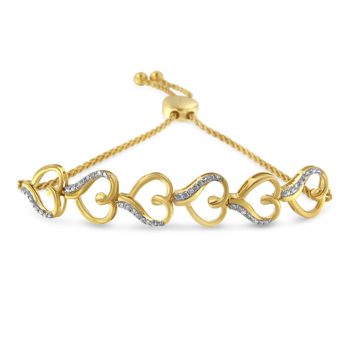 10K Yellow Gold over .925 Sterling Silver Diamond Accented Open Hearts 6â€-9â€ Adjustable Chain Bolo Bracelet by Bids.com