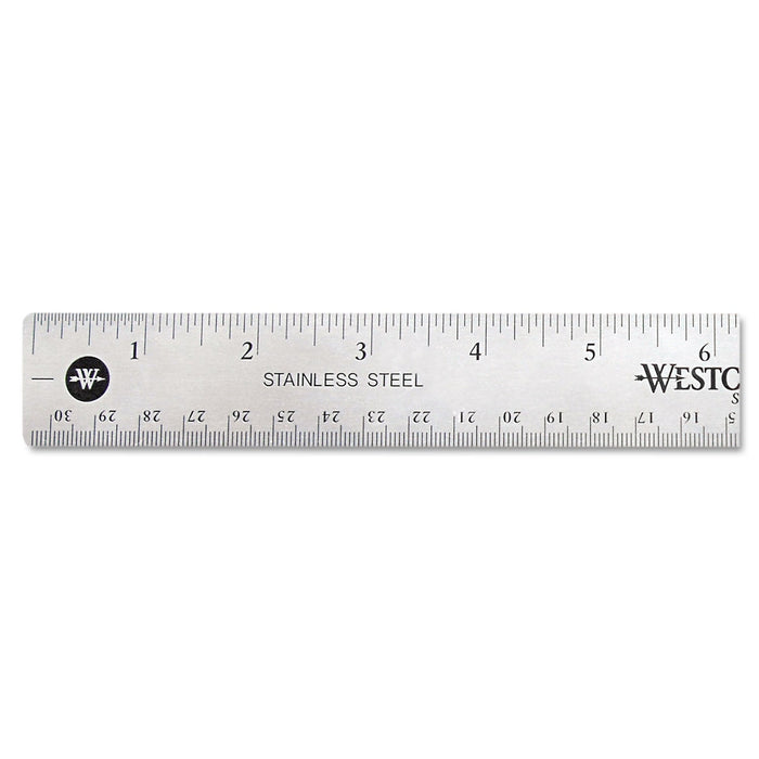 Westcott Stainless Steel Office Ruler With Non Slip Cork Base, Standard/Metric, 12" Long