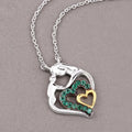 Genuine Emerald Prong Silver Double Heart Pendant Necklace by Fine Color Jewels