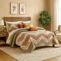DaDa Bedding Cranberry Sage Floral Chevron Quilt Set - Lightweight Bedspread by DaDalogy Bedding Collection