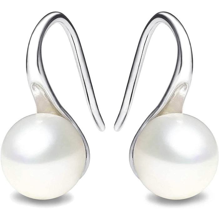 925 Sterling Silver 7.5-8mm White Freshwater Cultured Pearl Dangle Drop Earrings by DailySale