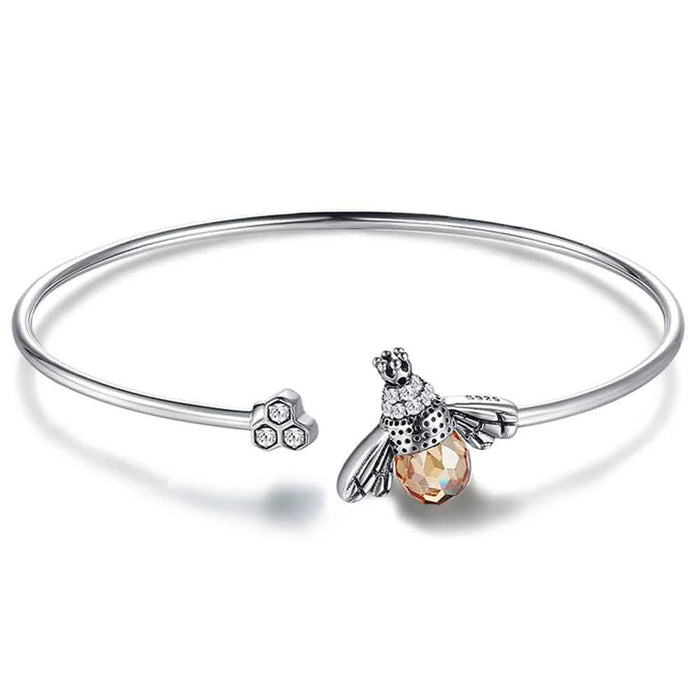 925 Sterling Silver Bee Shape Cubic Zirconia and Austria Crystal Cuff Bracelet by DailySale