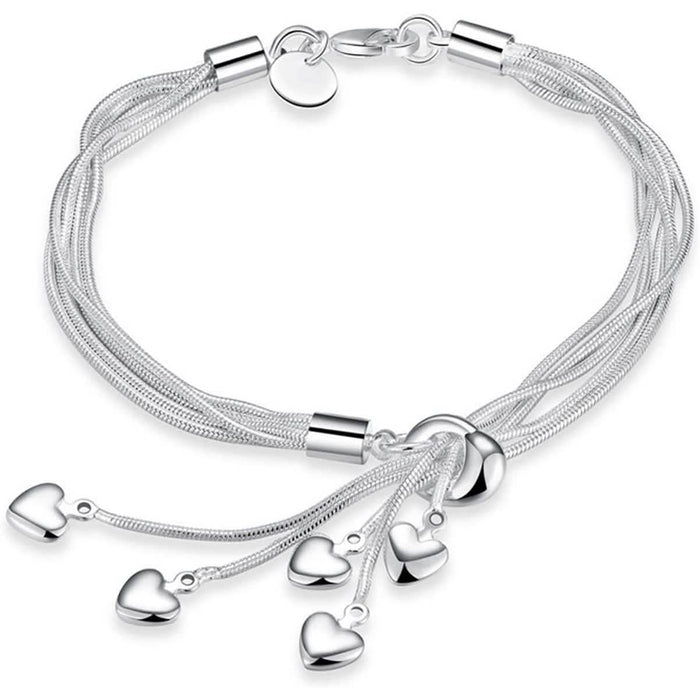 .925 Sterling Silver Five-Line Chain with Five-Heart Bracelet by DailySale