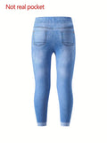 Girls All-Season Skinny Leggings - Chic Denim-Imitation Heart Pattern by Vanessa Jane