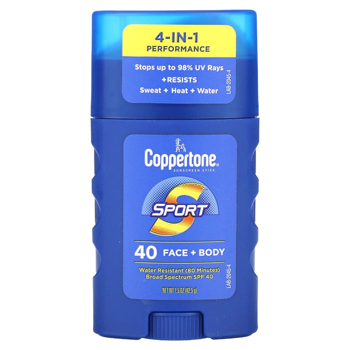Coppertone Sport 4-in-1 Performance Face + Body Broad Spectrum Sunscreen Stick, SPF 40, 1.5 Oz by Pasteur Pharmacy