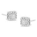 .925 Sterling Silver 1/6 Cttw Invisible Set Princess-Cut Diamond Quad Composite Stud Earrings (H-I Color, I1-I2 Clarity) by Bids.com