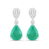 Pear Green Zambian Emerald Diamond Prong 10K Gold Teardrop Dangle Earrings