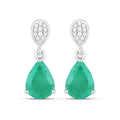 Pear Green Zambian Emerald Diamond Prong 10K Gold Teardrop Dangle Earrings by Fine Color Jewels