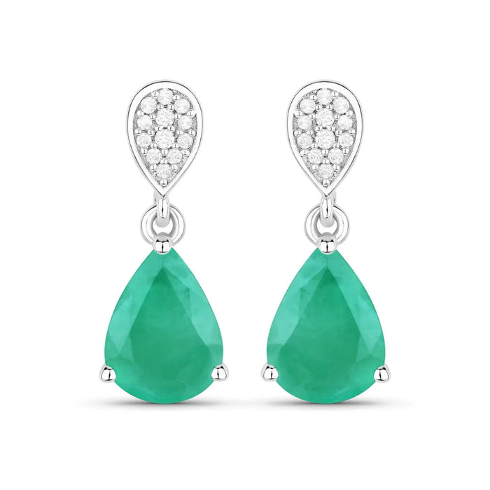 Pear Green Zambian Emerald Diamond Prong 10K Gold Teardrop Dangle Earrings by Fine Color Jewels