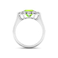 2.21 Ct Round Green Peridot and White Diamond Prong Silver Halo Floral Ring by Fine Color Jewels