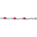 Oval Red Ruby & Diamond Prong 14K White Gold Wave Link Bracelet by Fine Color Jewels