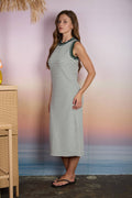 STRIPE CONTRAST TRIM SLEEVELESS KNIT MIDI DRESS by Boutique 23