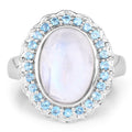 7.21 Carat Genuine White Rainbow Moonstone & Swiss Blue Topaz .925 Sterling Silver Ring by Bids.com