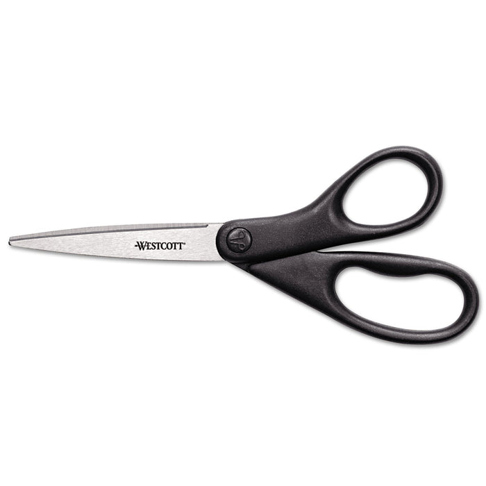 Westcott Design Line Straight Stainless Steel Scissors, 8" Long, 3.13" Cut Length, Black Straight Handle