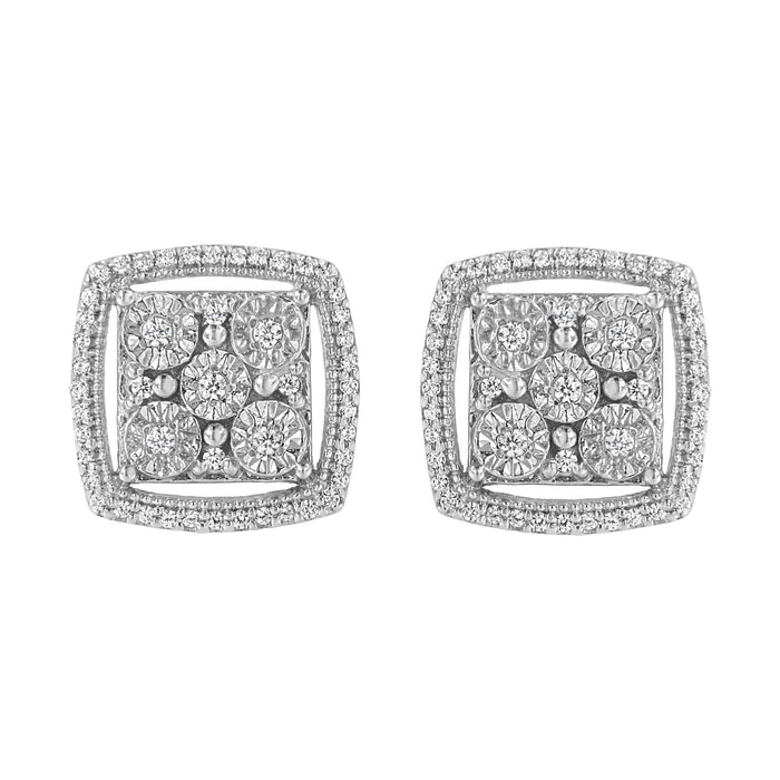 .925 Sterling Silver 3/8 Cttw Miracle Set Round Diamond Double Halo Cluster Earrings (I-J Color, I2-I3 Clarity) by Bids.com