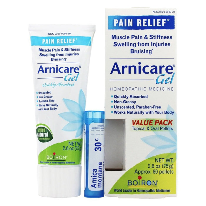 Boiron Arnicare Pain Relief Value Pack, Includes 2.6 oz Gel and 80 Oral Pellets, Homeopathic Medicine for Muscle Pain & Bruising by Pasteur Pharmacy
