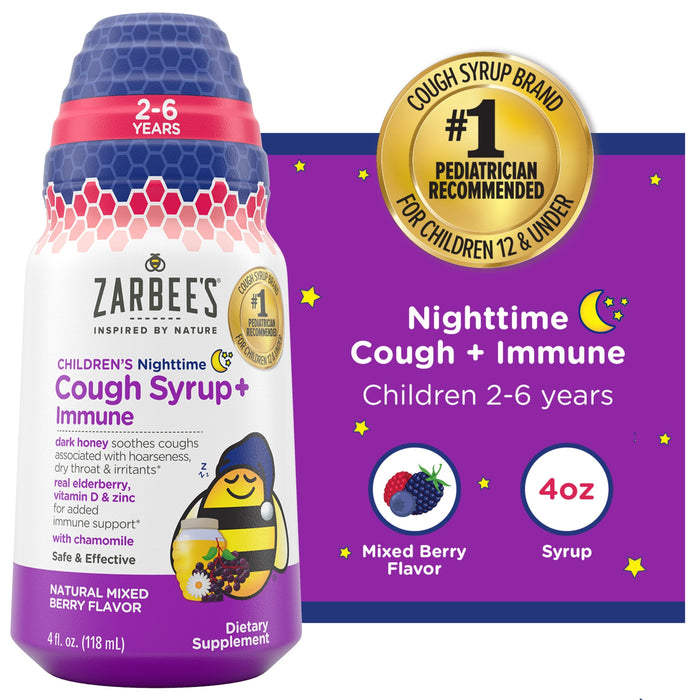 Zarbee's® Children's Nighttime Cough Syrup + Immune – Natural Mixed Berry (4 fl oz) by Pasteur Pharmacy