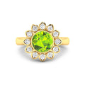 2.21 Ct Round Green Peridot and White Diamond Prong Silver Halo Floral Ring by Fine Color Jewels