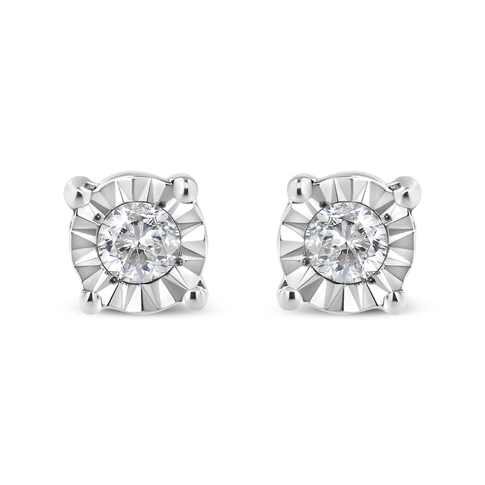 10K Yellow Gold Plated .925 Sterling Silver 1/10 Cttw Round Brilliant-Cut Diamond Miracle-Set Stud Earrings (J-K Color, I3 Clarity) by Bids.com