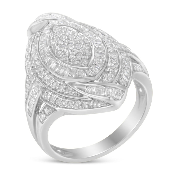 .925 Sterling Silver & 1-1/8 Cttw Diamond Marquise Shaped Cluster Triple Halo Knot Cocktail Fashion Ring (I-J Color, I2-I3 Clarity) - Size 6 by Bids.com
