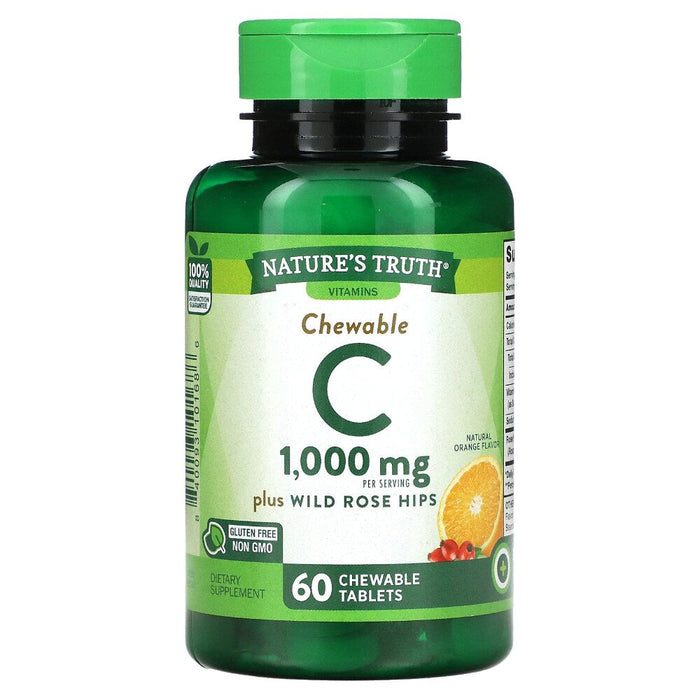 Nature's Truth Vitamin C 1000mg + Wild Rose Hips, Immune Support, 60 Chewable Tablets by Pasteur Pharmacy