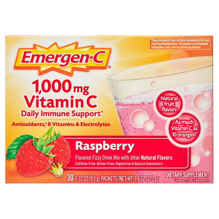 Emergen-C Vitamin Fizzy Drink Mix 1000 Mg Raspberry Supplement - 30 Packets/Pack by Pasteur Pharmacy
