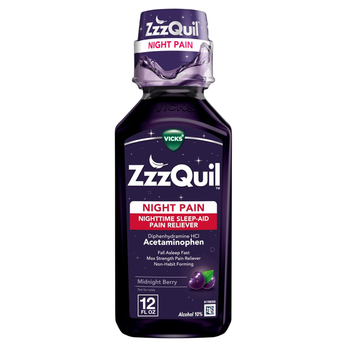 Vicks Nighttime Sleep-Aid Pain Reliever, Night Pain, Midnight Berry 12 Fl Oz by Pasteur Pharmacy