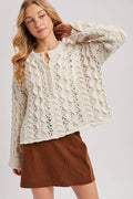 Half-Button Down Open Knit Sweater: ECRU by Boutique 23