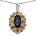 6.40 Carat Genuine Smoky Quartz, Citrine & White Diamond .925 Sterling Silver Pendant by Bids.com