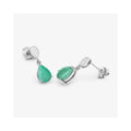 Pear Green Zambian Emerald Diamond Prong 10K Gold Teardrop Dangle Earrings by Fine Color Jewels