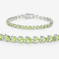 13.64 Ct Heart Green Peridot Prong Sterling Silver Box Clasp Tennis Bracelet by Fine Color Jewels