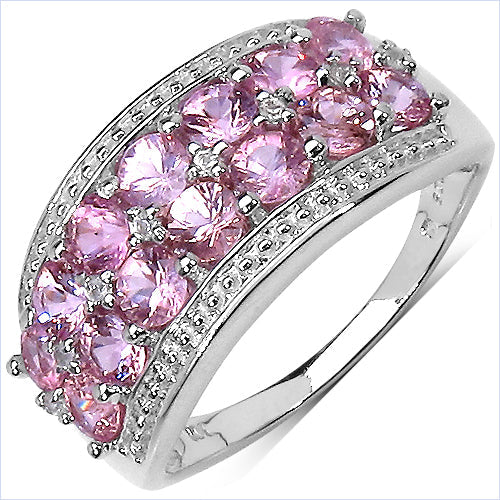 2.00 Carat Genuine Pink Sapphire & White Topaz .925 Sterling Silver Ring by Bids.com
