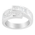 14K White Gold 2.0 Cttw Channel-Set Princess and Baguette-Cut Diamond Bypass Ring Band (G-H Color, SI1-SI2 Clarity) - Ring Size 6.5