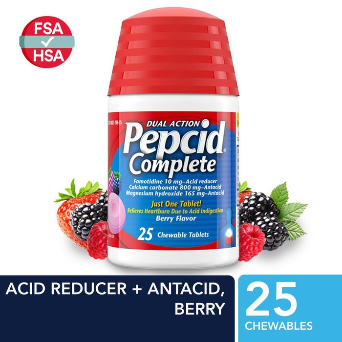 Pepcid Complete, Acid Reducer/Antacid, Dual Action, Berry Flavor, Chewable Tablets by Pasteur Pharmacy