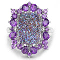 5.97 Carat Genuine Drusy Quartz and Amethyst .925 Sterling Silver Ring by Bids.com