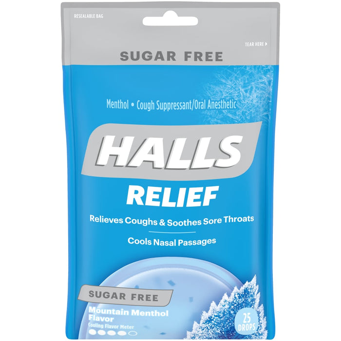 Halls Relief, Menthol, Cough Suppressant/Oral Anesthetic, Sugar Free, Mountain Menthol Flavor, 25 Drops by Pasteur Pharmacy